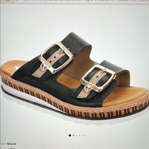 Rieker Regina 55 Black and Gold Sandals with Double-Strap Design